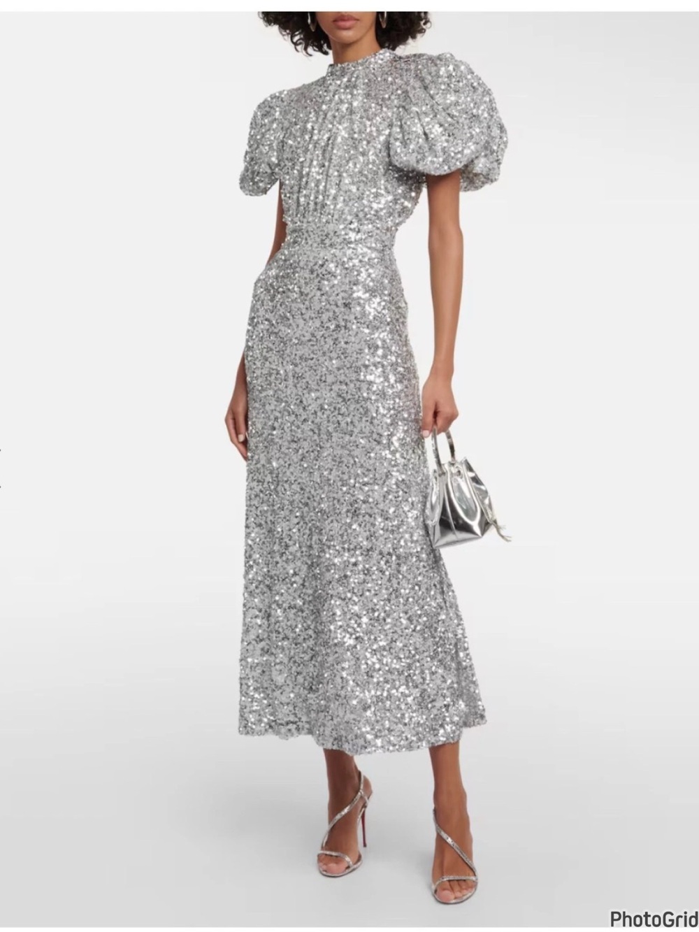 Rotate Birger Christensen Silver Sequin Midi Dress Size 40 / 8